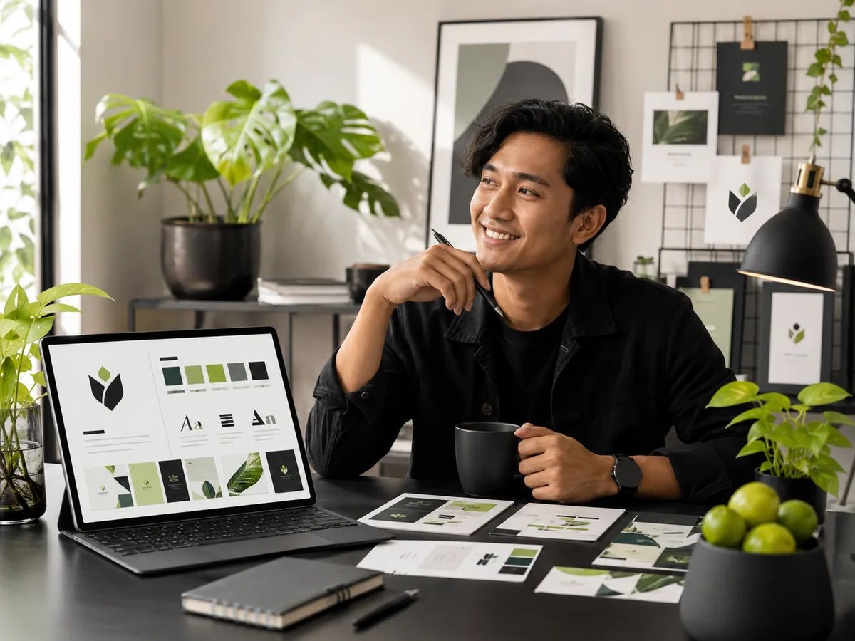 Elemen menjaga konsistensi brand di Canva: warna, font, logo, dan template yang seragam