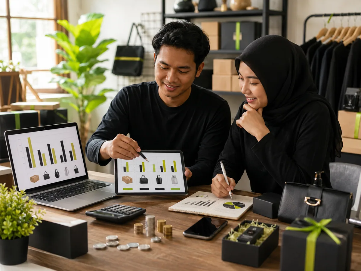 Ilustrasi contoh perhitungan ROAS dari biaya iklan dan pendapatan untuk beberapa produk toko online