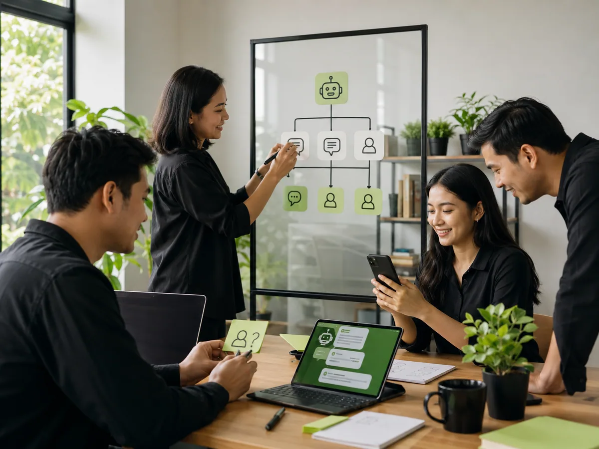 Alur menyusun chatbot WhatsApp dari mengumpulkan pertanyaan sampai uji coba dan perbaikan berkala