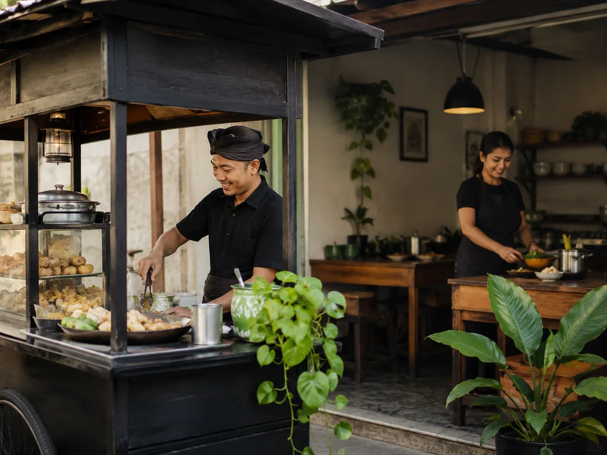 Gerobak jajanan dan warung makan sebagai contoh usaha mikro sektor kuliner