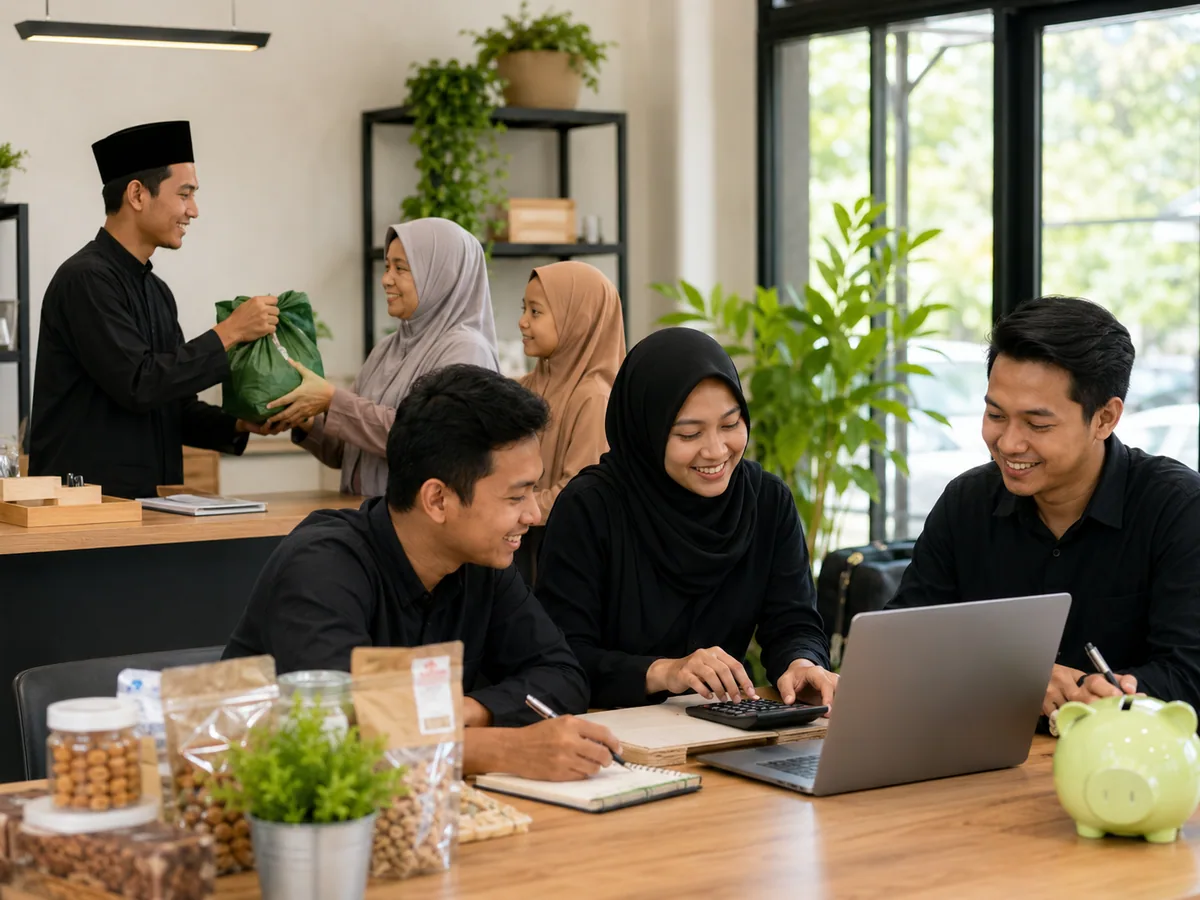 Ilustrasi konsep koperasi BMT yang menggabungkan fungsi sosial baitul maal dan fungsi bisnis baitul tamwil