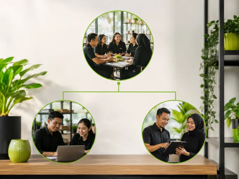 Diagram tiga perangkat organisasi koperasi primer yaitu rapat anggota, pengurus, dan pengawas